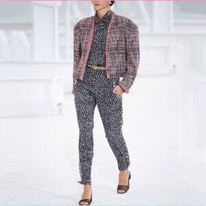 CHANEL 2021 CC Camellia Print Stretch Jeans Size 40 Straight Leg